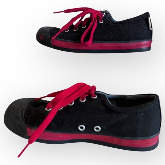 Keen Kids Black & Red Sneakers  Canvas Rubber Sole Lace-Up Youth Size 2 - Picture 4 of 11